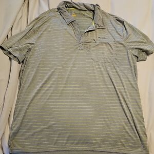 Eddie Bauer Gray and Yellow Striped Travex Polo Shirt